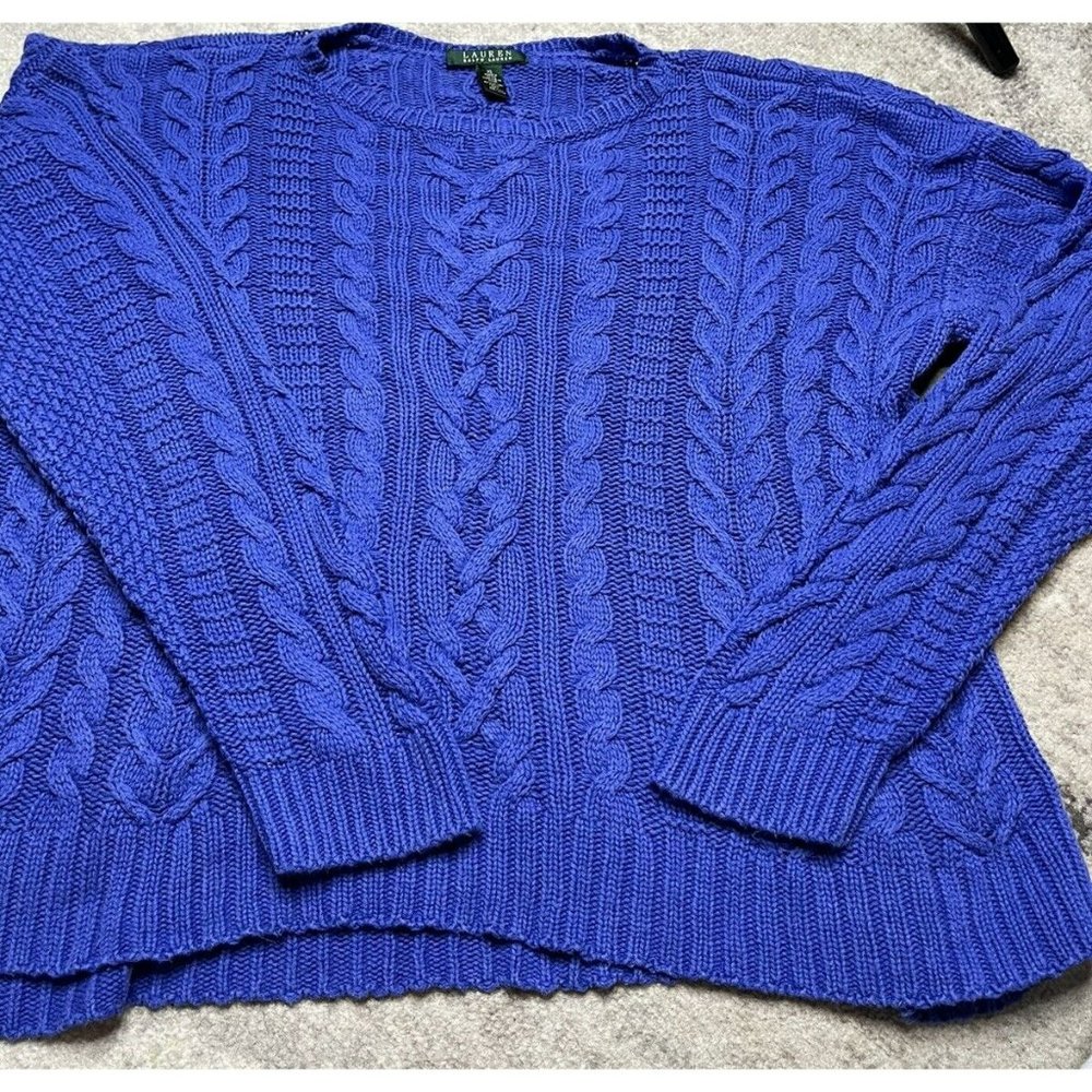 RALPH LAUREN COTTON PULLOVER CABLE KNIT SWEATER SIZE XL BLUE